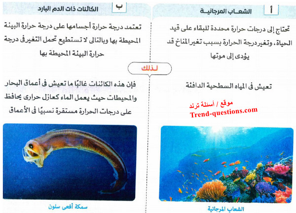 علل: توزيع الكائنات البحرية على الأعماق المختلفة في الماء؟