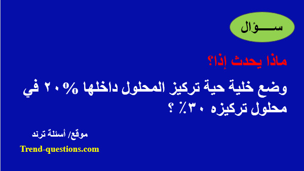 ماذا يحدث إذا وضع خلية حية تركيز المحلول داخلها %20 في محلول تركيزه 30٪ ؟